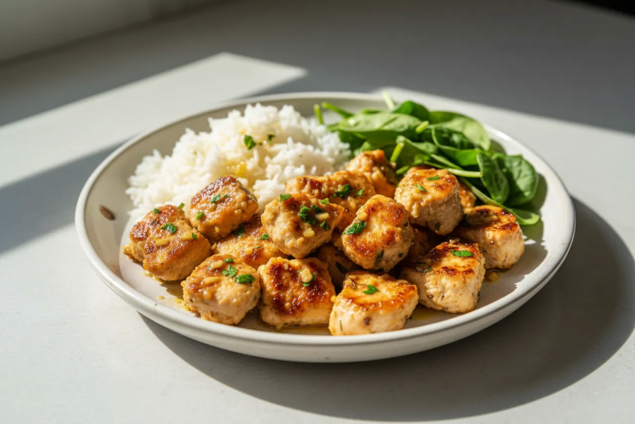 Garlic Butter Chicken Bites — a high-protein chicken american recipe with about 1g of fiber