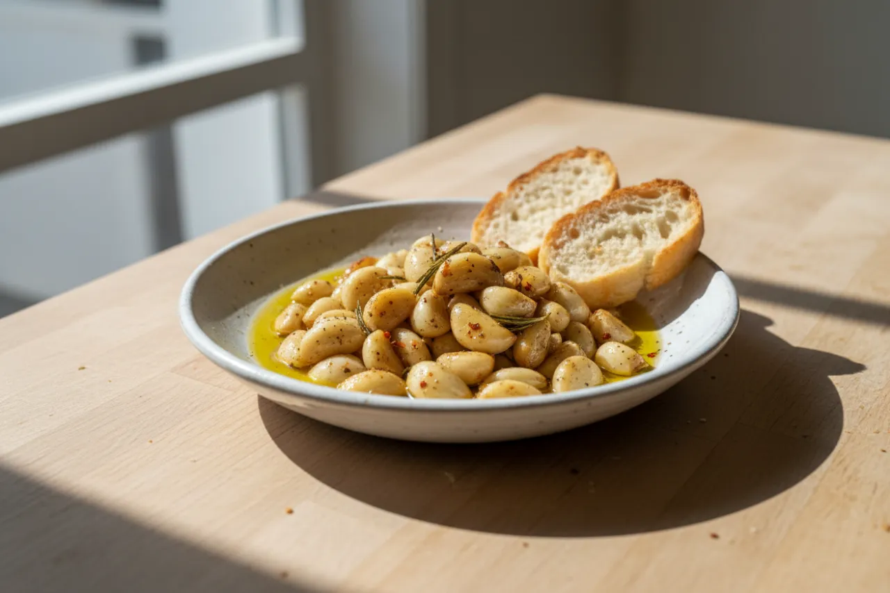 Garlic Confit — French recipe, finished and plated
