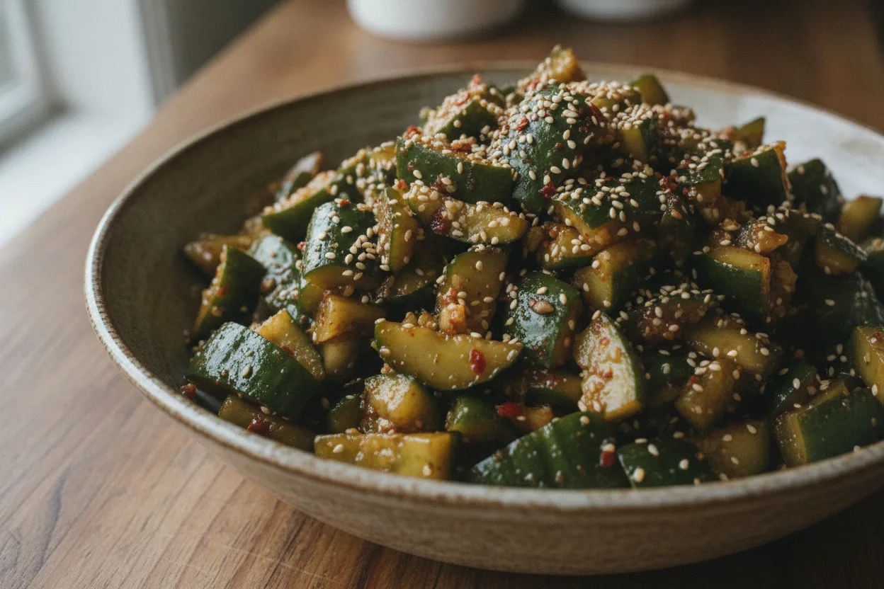 Smashed Cucumber Salad — a low-calorie dinner chinese recipe with about 1g of fiber
