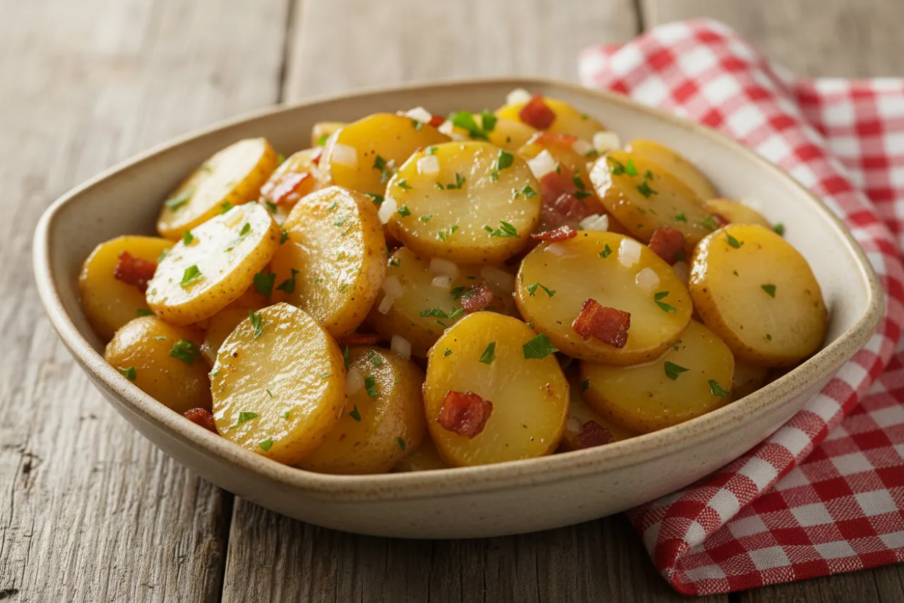 German Potato Salad — German recipe, finished and plated
