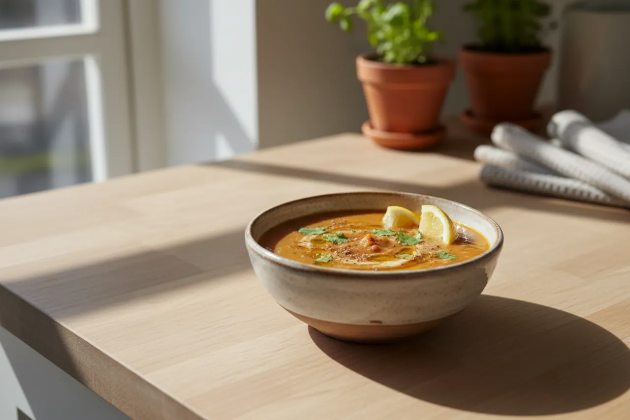 Spiced Red Lentil Soup — a anti-inflammatory soup middle eastern recipe with about 7g of fiber