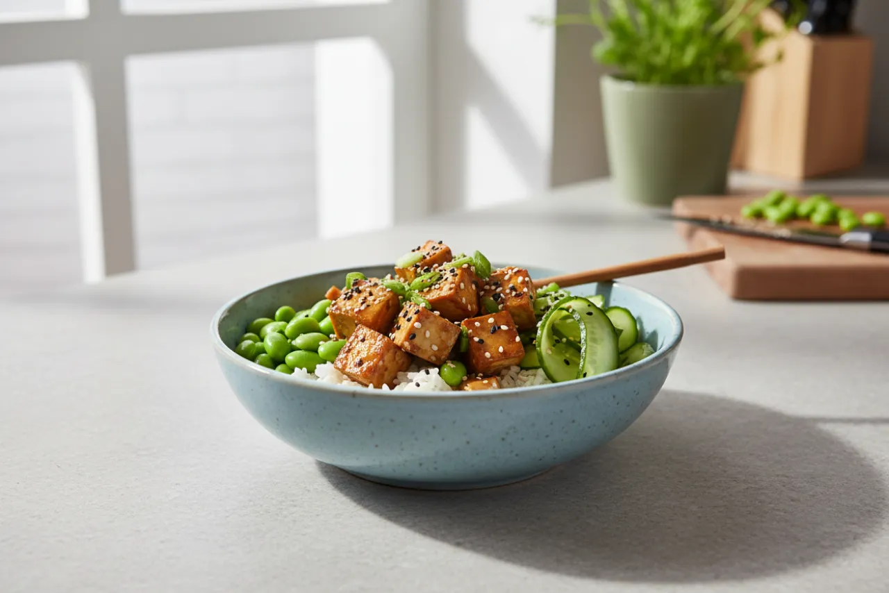 Tofu Poke-Style Bowl — a high-protein tofu japanese recipe with about 7g of fiber