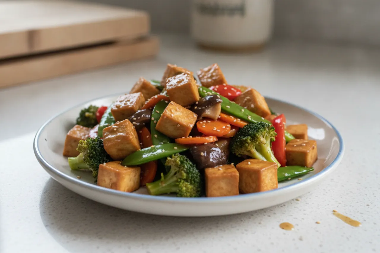 Tofu & Vegetable Stir-Fry — a high-protein high-fiber chinese recipe with about 12g of fiber