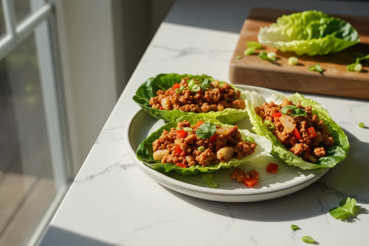 Turkey Lettuce Wraps — a high-protein low-calorie chinese recipe with about 7g of fiber