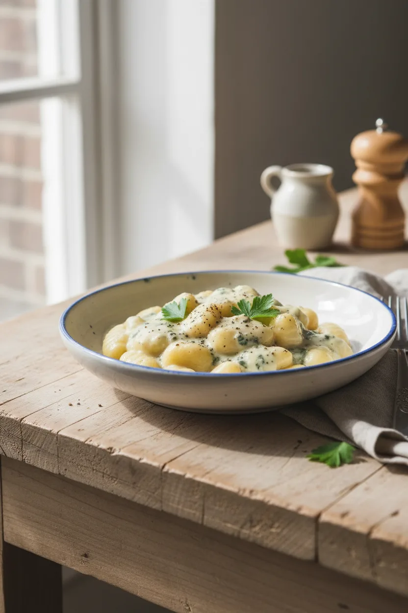 Gnocchi al Gorgonzola — Italian recipe, finished and plated