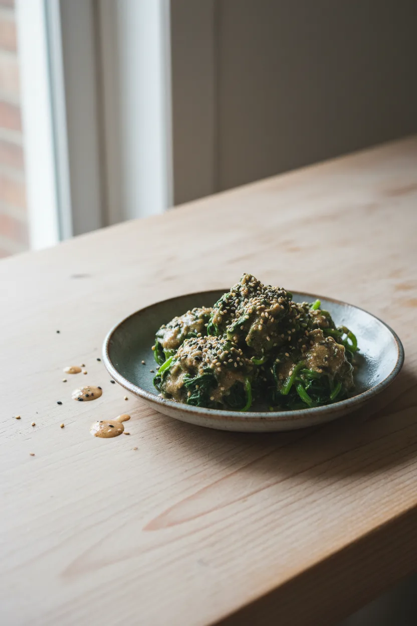 Spinach Goma-ae — Japanese recipe, finished and plated
