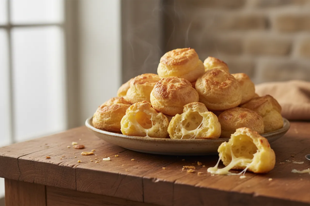 Gougeres — French recipe, finished and plated
