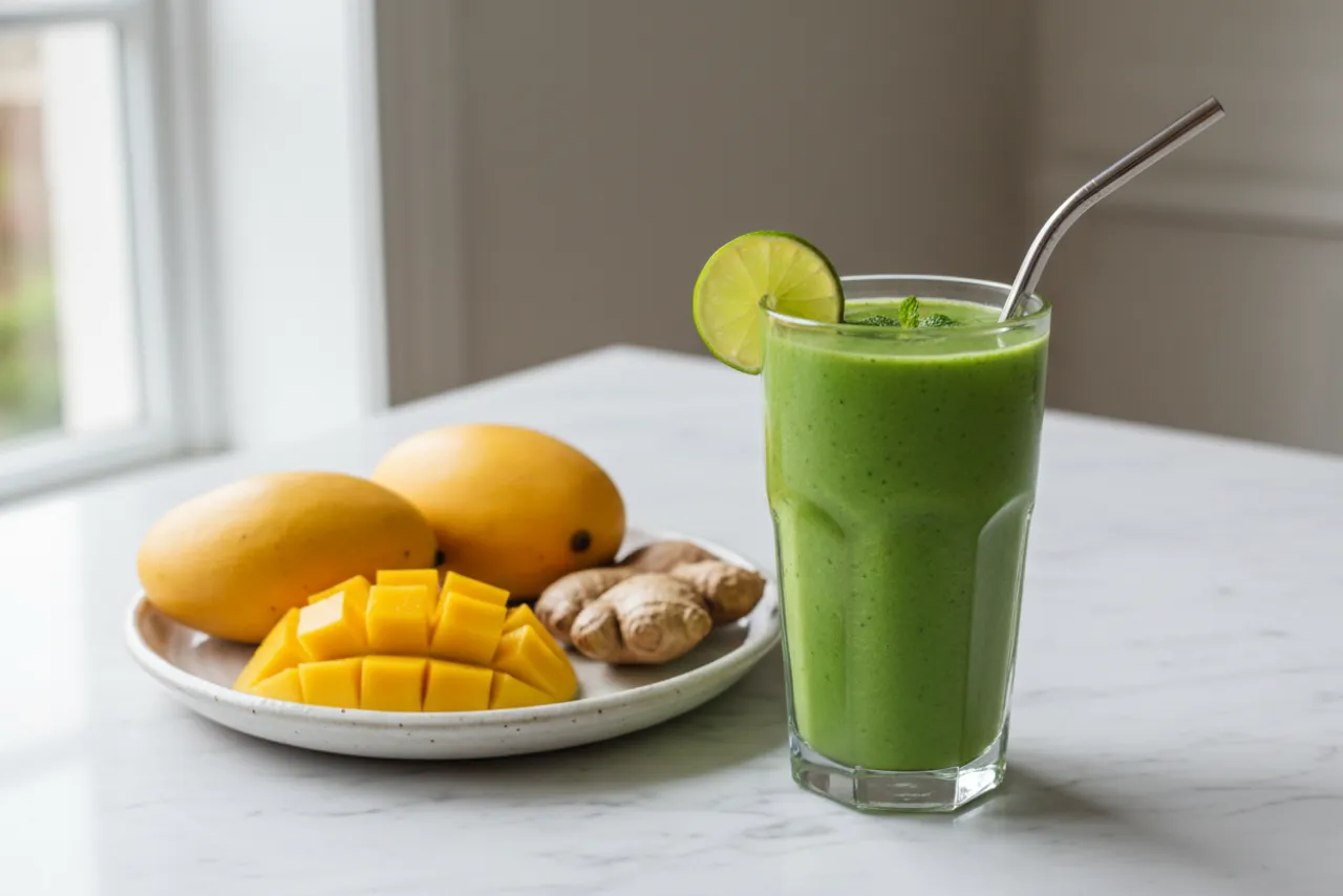 Green Mango-Ginger Smoothie — American recipe, finished and plated