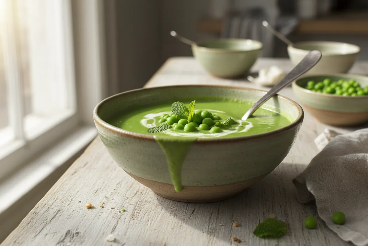 Green Pea Soup — British recipe, finished and plated