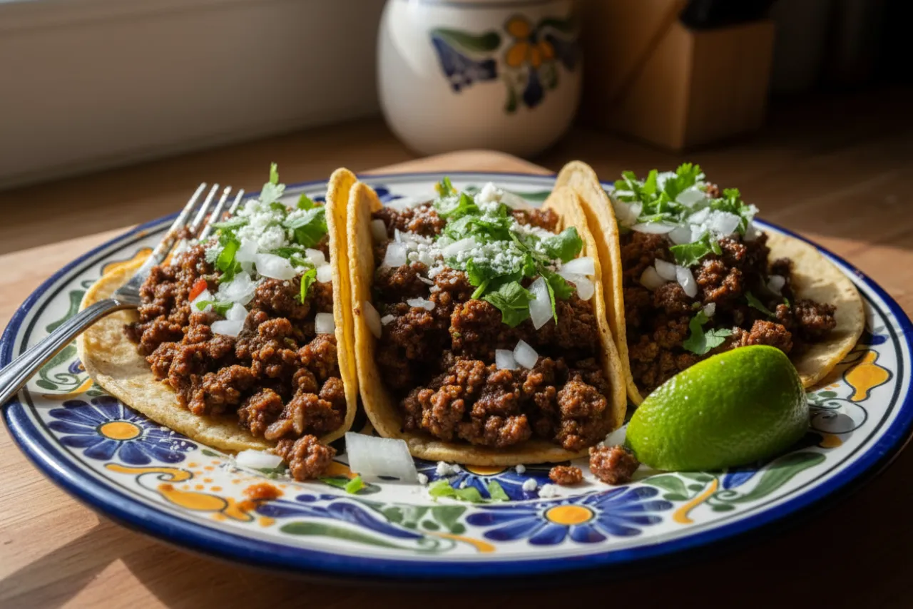 Weeknight Beef Tacos — Mexican recipe, finished and plated