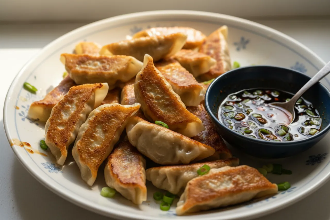 Pork and Cabbage Gyoza — Japanese recipe, finished and plated