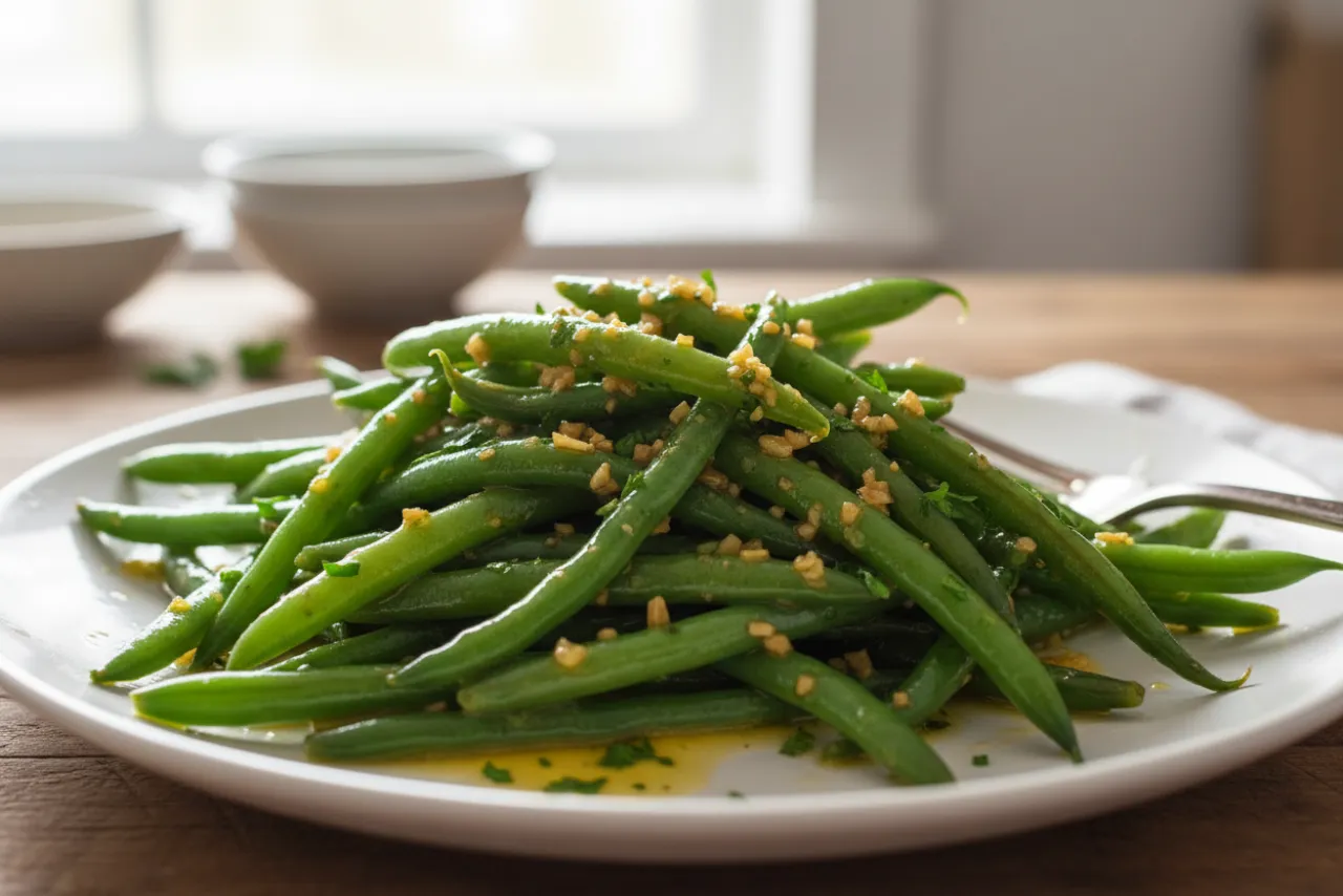 Haricots Verts Persillade — French recipe, finished and plated