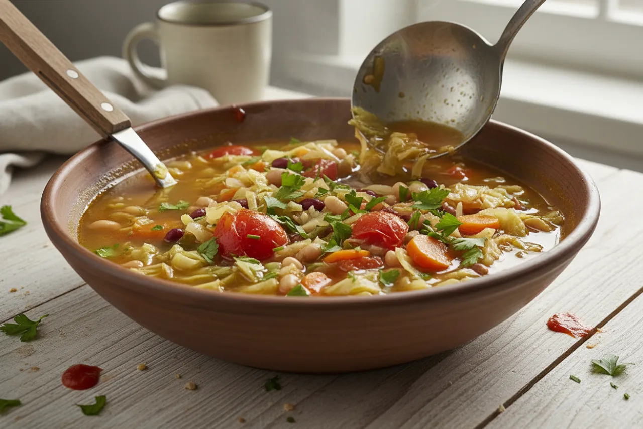 Hearty Cabbage Soup — a slow cooker american recipe with about 13g of fiber