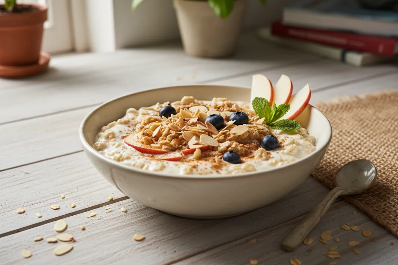 Apple & Flax Bircher Muesli — a high-fiber high-protein breakfast american recipe with about 9g of fiber