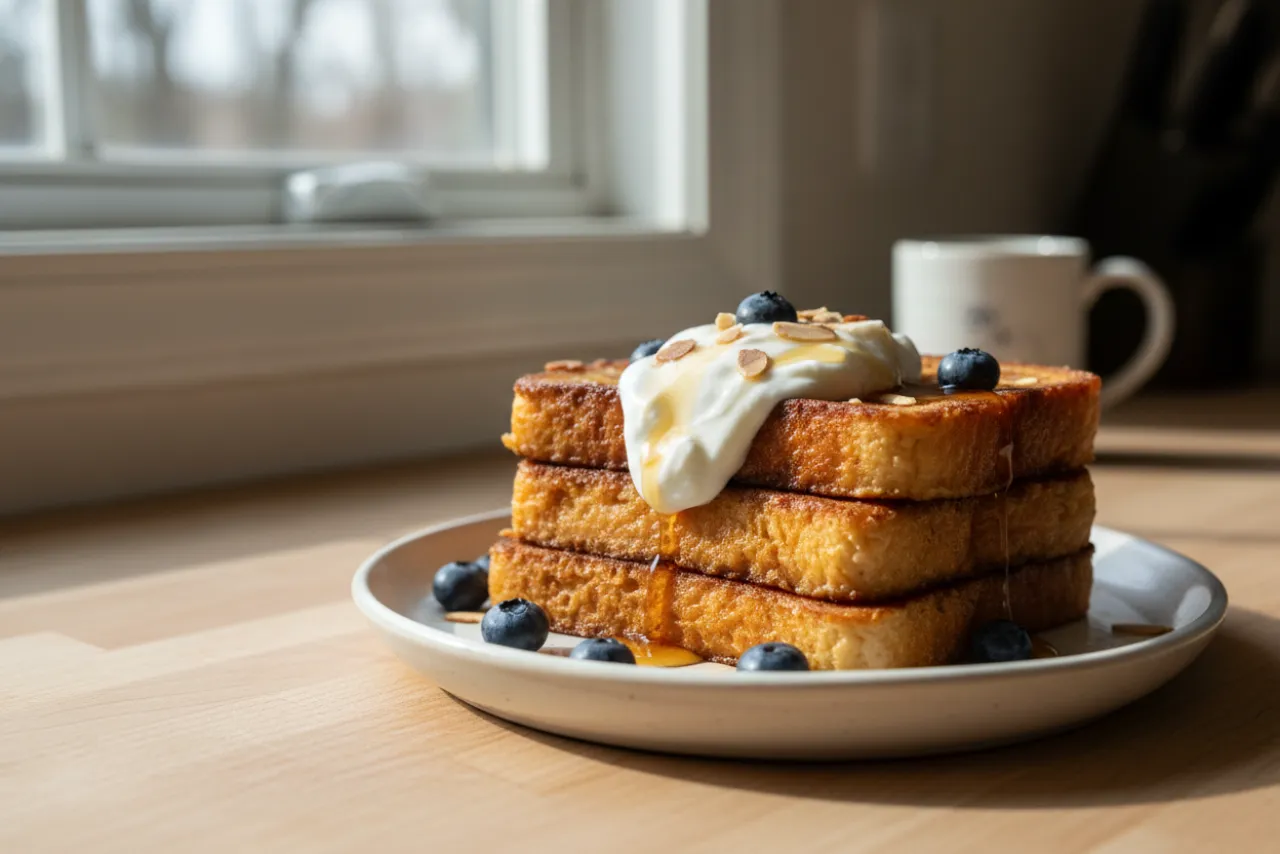 High-Protein French Toast — a high-protein vegetarian american recipe with about 4g of fiber