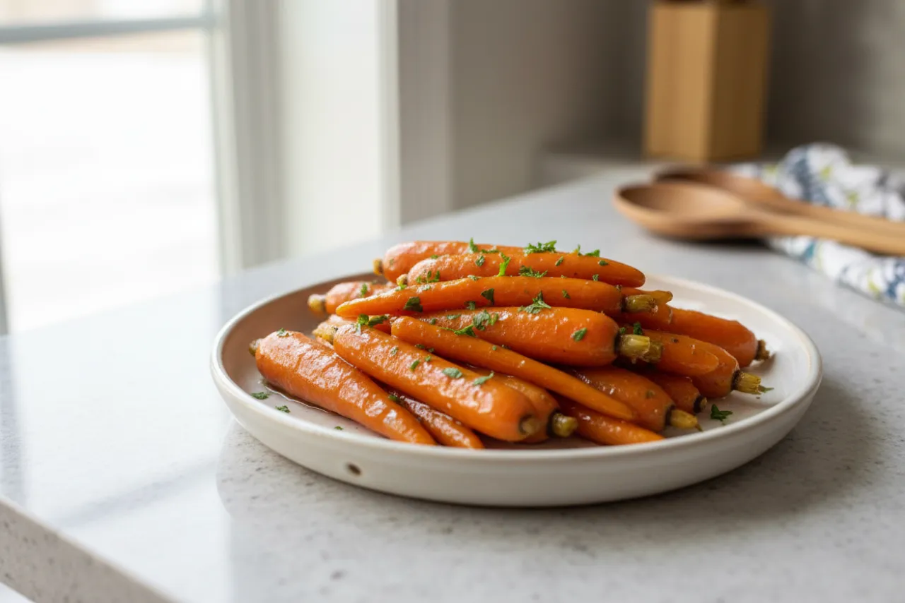 Honey-Glazed Carrots — American recipe, finished and plated
