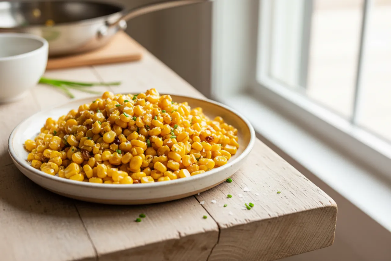 Honey Butter Skillet Corn — a one-pot american recipe with about 3g of fiber