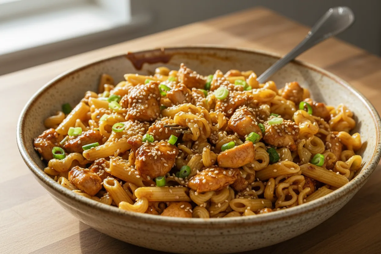 Honey Garlic Chicken Pasta — a high-protein pasta american recipe with about 4g of fiber