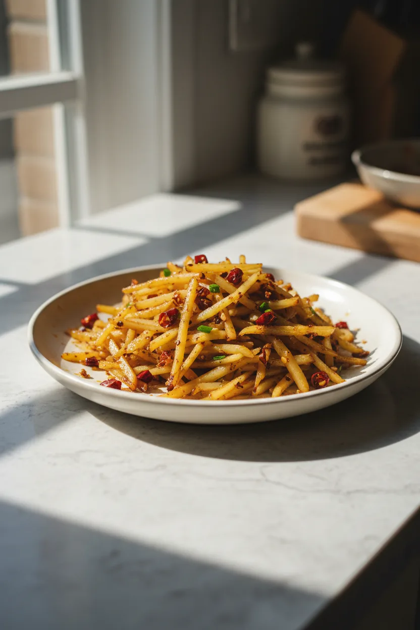 Hot and Sour Potato — Chinese recipe, finished and plated