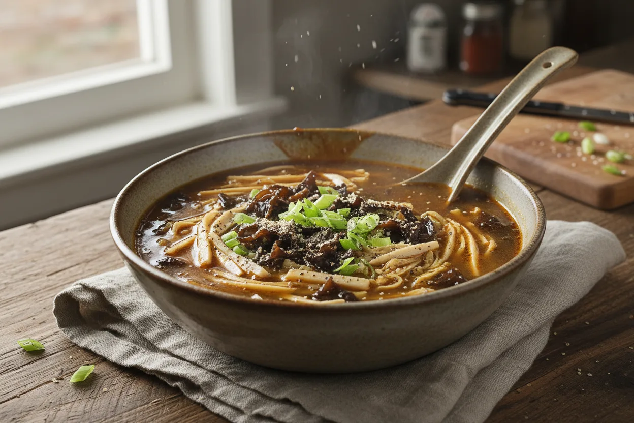 Hot and Sour Soup — a high-protein soup chinese recipe with about 3g of fiber