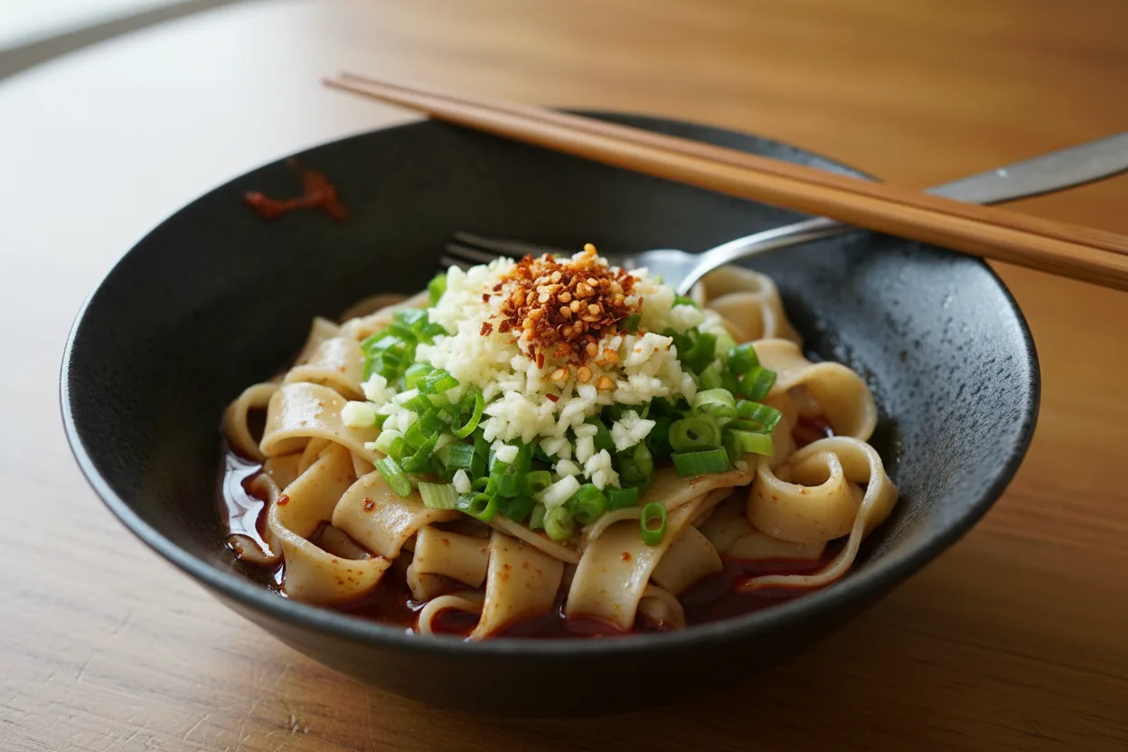 Hot Oil Noodles — a dinner for two chinese recipe with about 6g of fiber