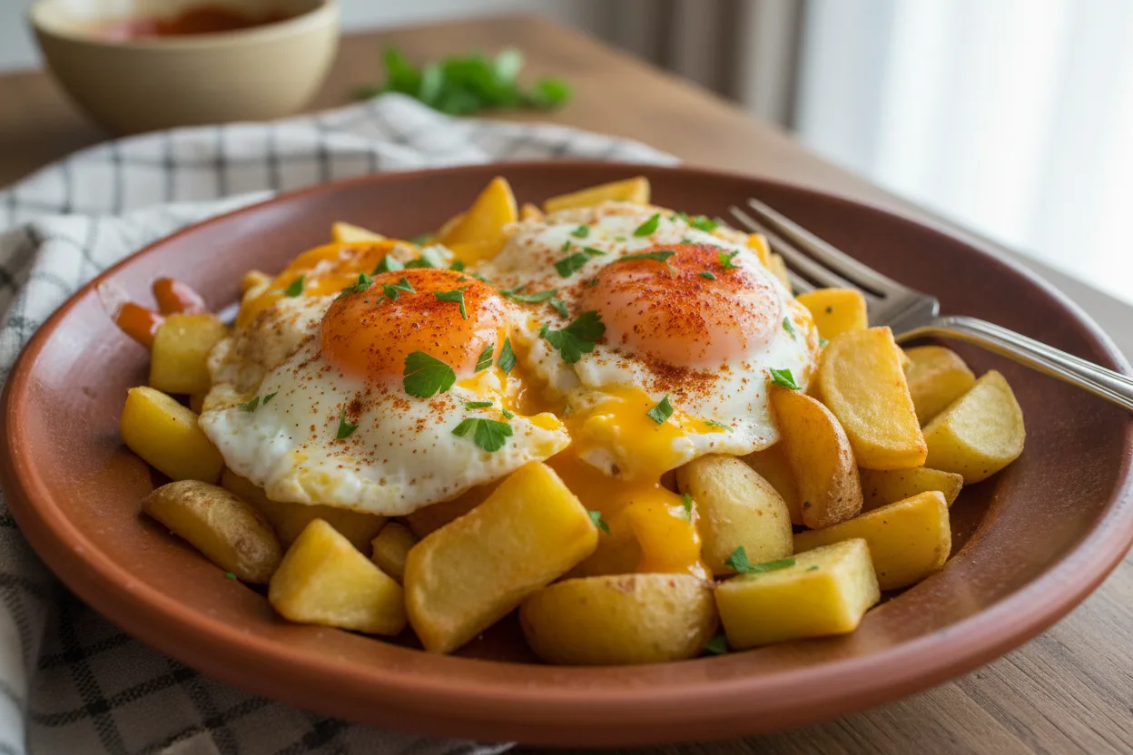 Huevos Rotos — a easy Mediterranean spanish recipe with about 6g of fiber