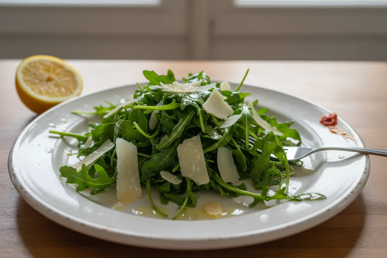 Arugula and Parmesan Salad — a low-calorie dinner italian recipe with about 1g of fiber