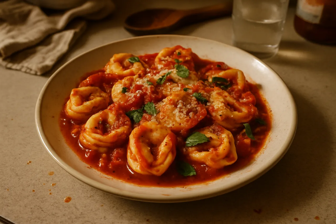 Spicy Tomato Tortellini — a Mediterranean diet italian recipe with about 4g of fiber