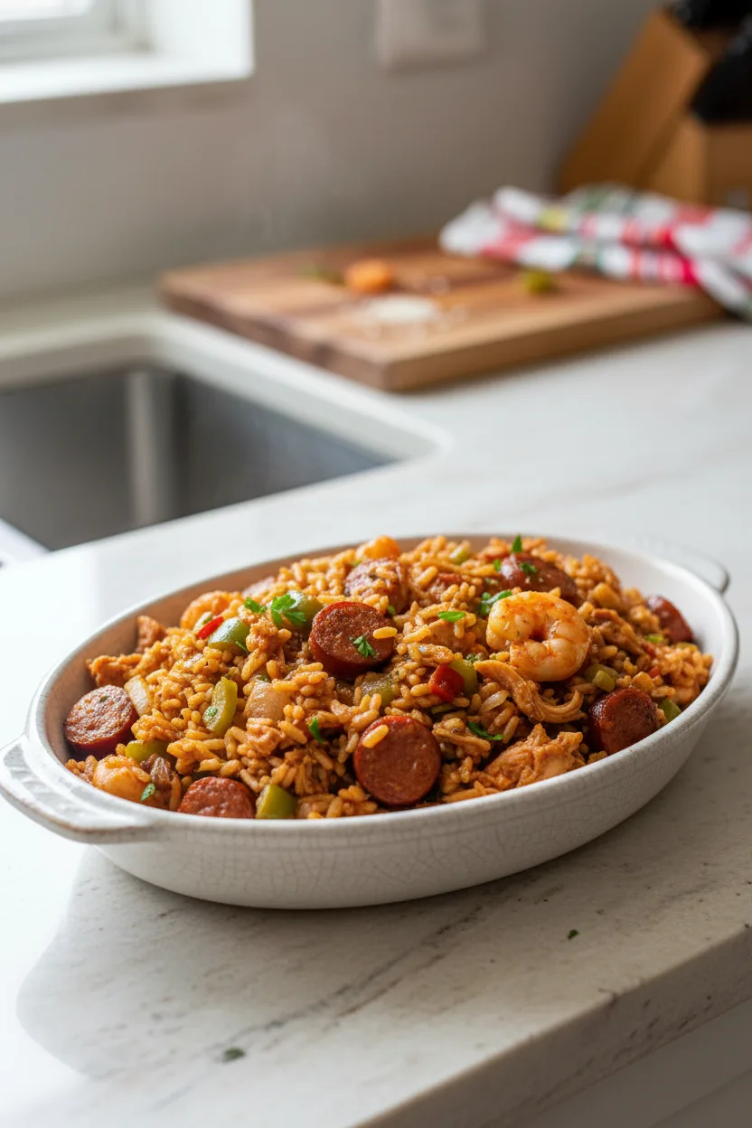 Jambalaya — American recipe, finished and plated