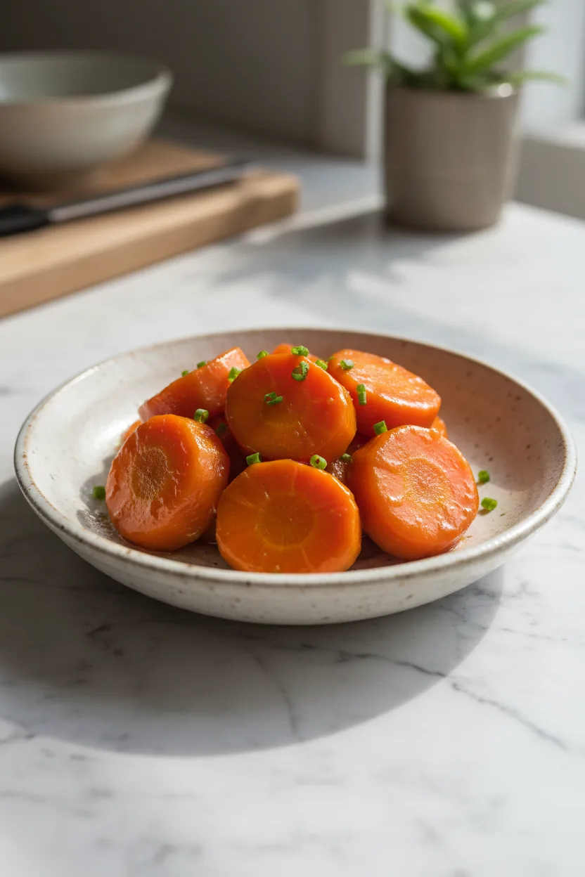 Ninjin no Nimono (Glossy Simmered Carrots) — Japanese recipe, finished and plated