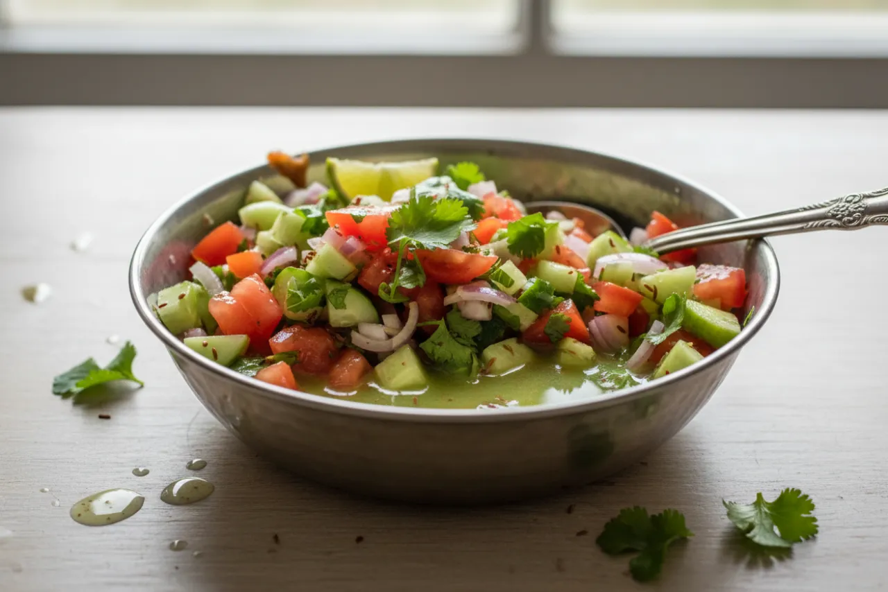 Kachumber — Indian recipe, finished and plated
