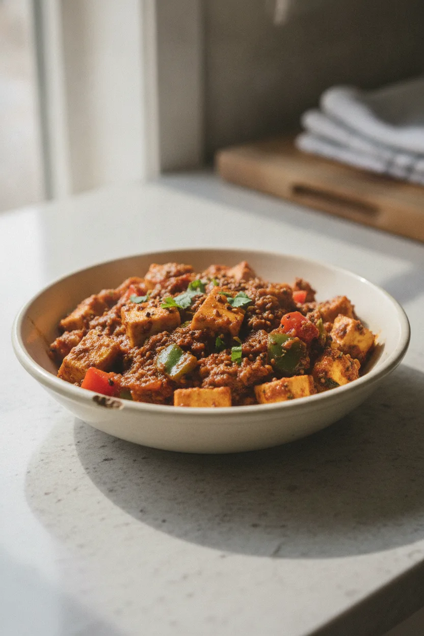 Kadai Paneer — Indian recipe, finished and plated