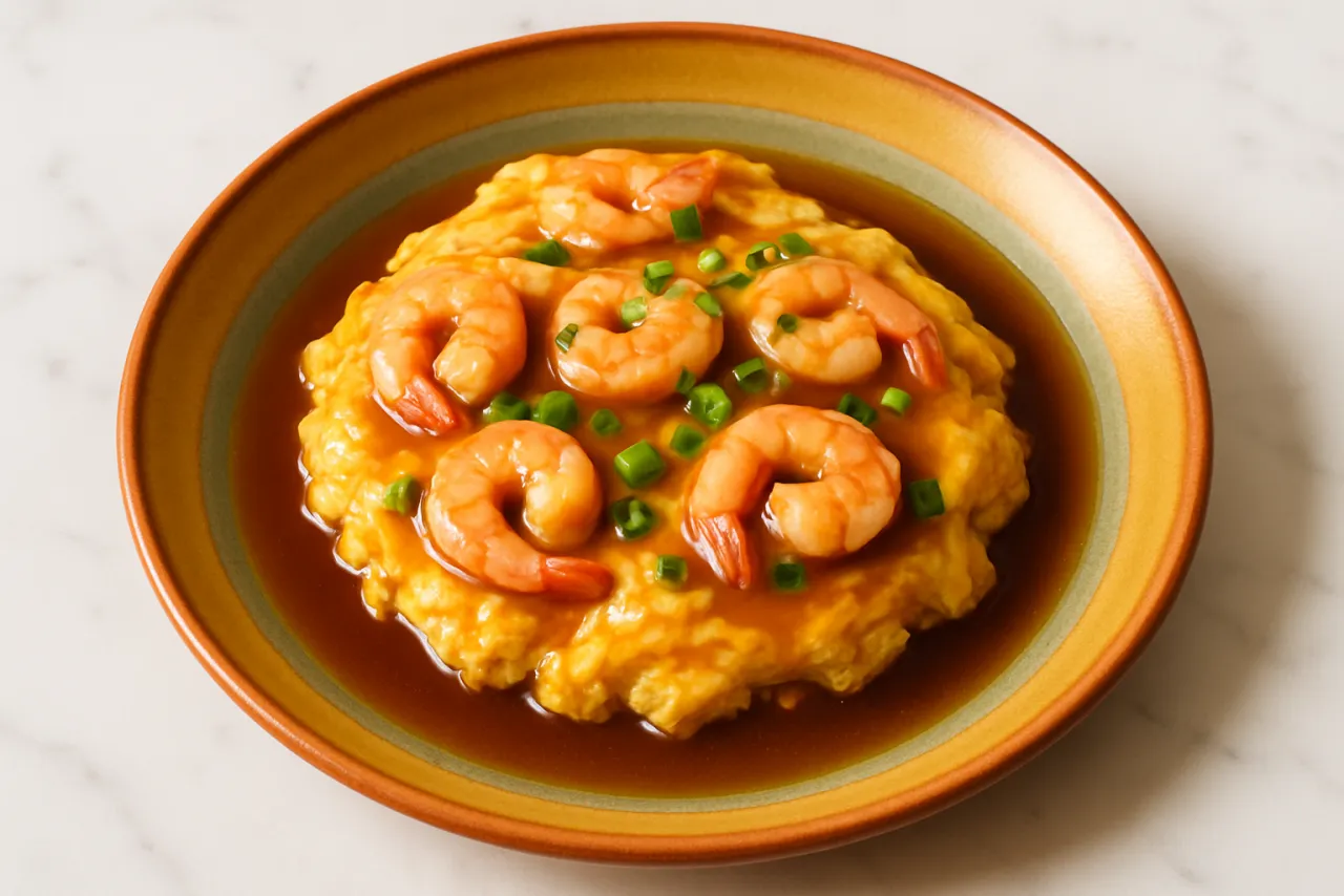 Ebi Tama (Shrimp Omelette in Savory Sauce) — a high-protein seafood japanese recipe with about 1g of fiber