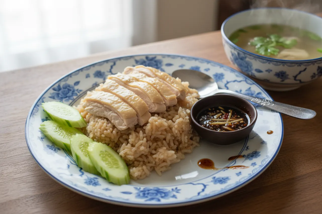 Khao Man Gai — a high-protein muscle-building thai recipe with about 2g of fiber