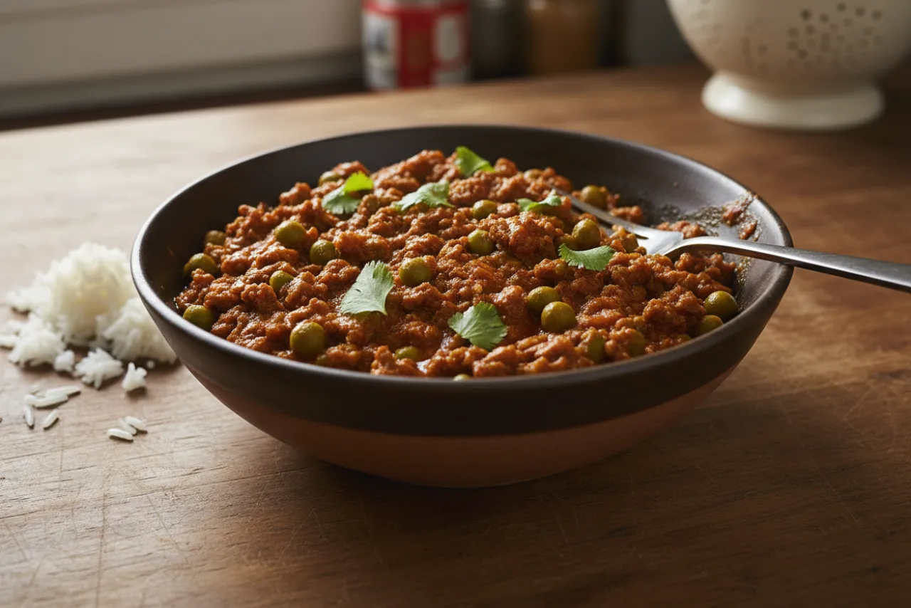 Keema Matar — Indian recipe, finished and plated