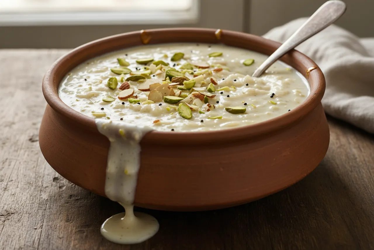 Rice Kheer — Indian recipe, finished and plated