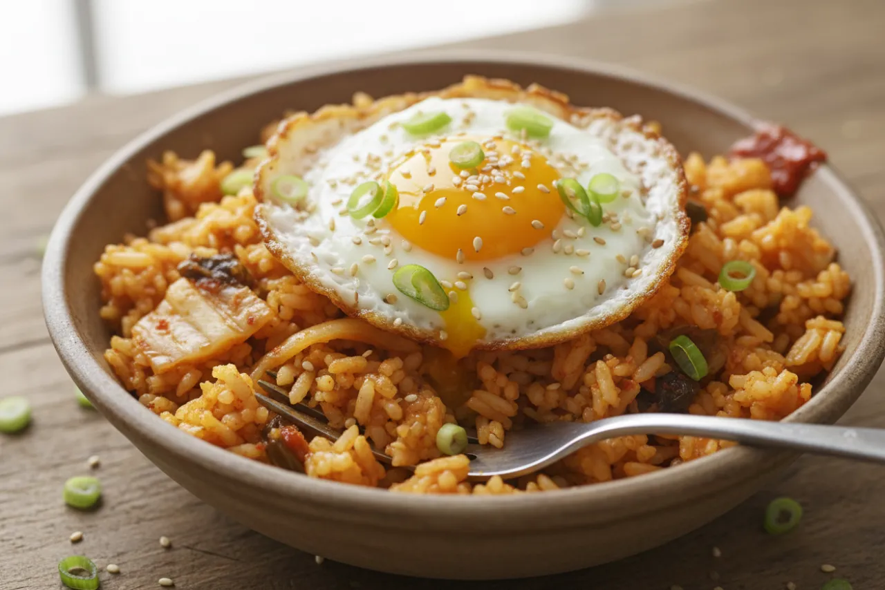 Kimchi Fried Rice — Korean recipe, finished and plated