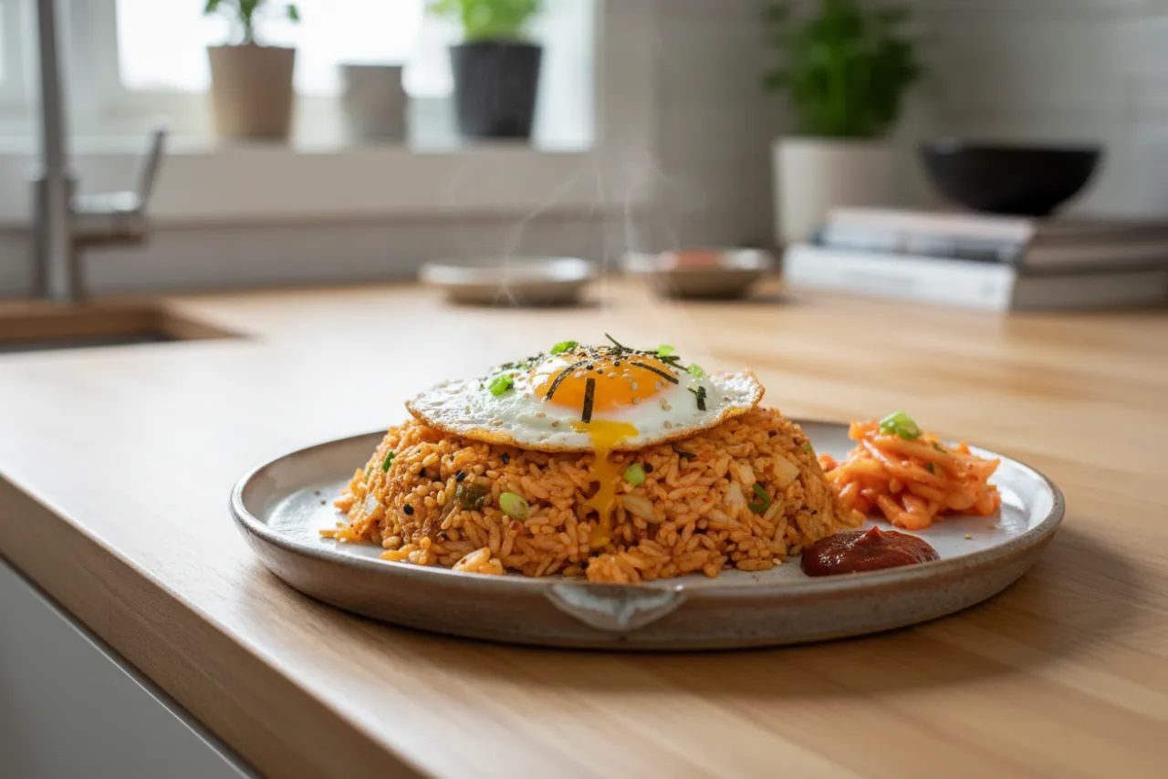 Kimchi Fried Rice — Korean recipe, finished and plated
