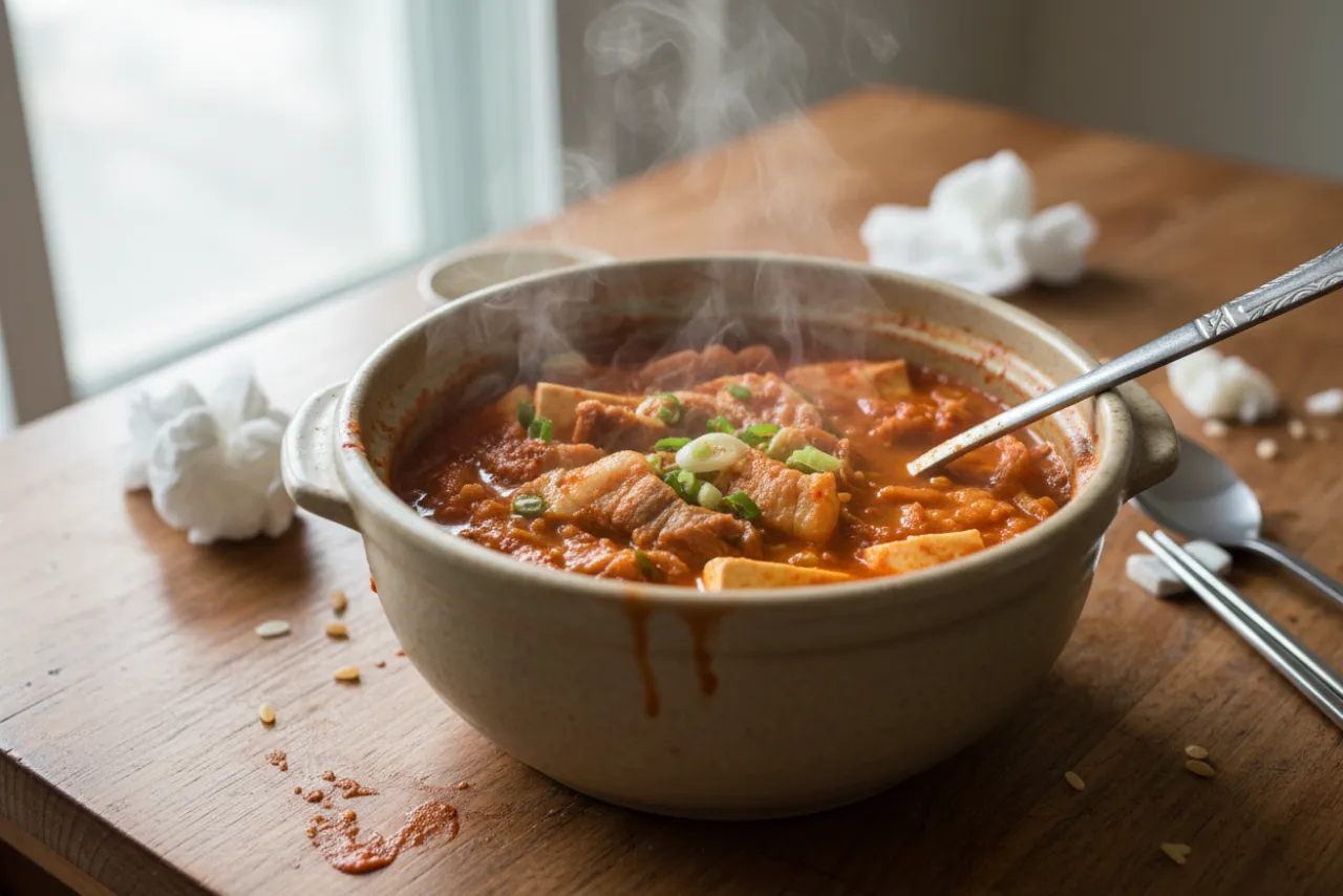 Kimchi Jjigae — Korean recipe, finished and plated