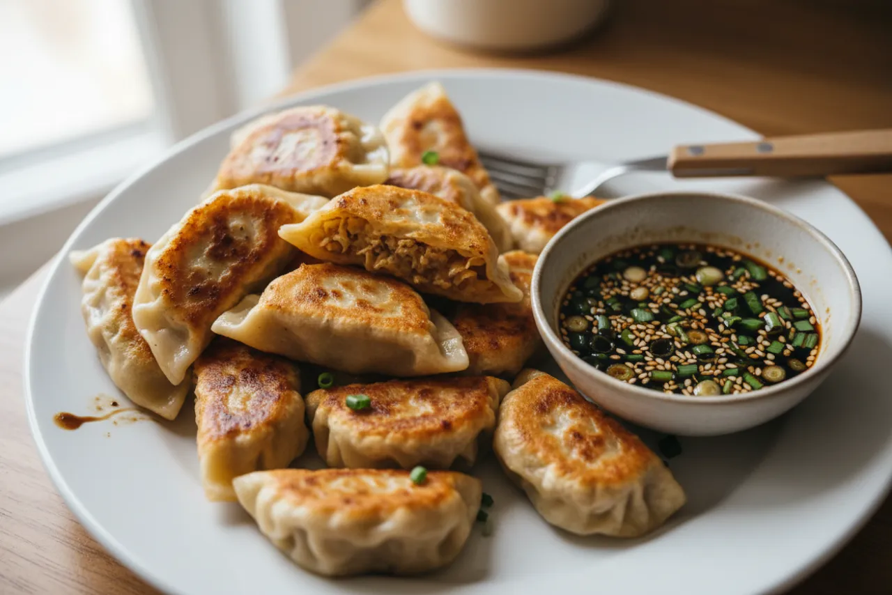Kimchi Mandu — Korean recipe, finished and plated