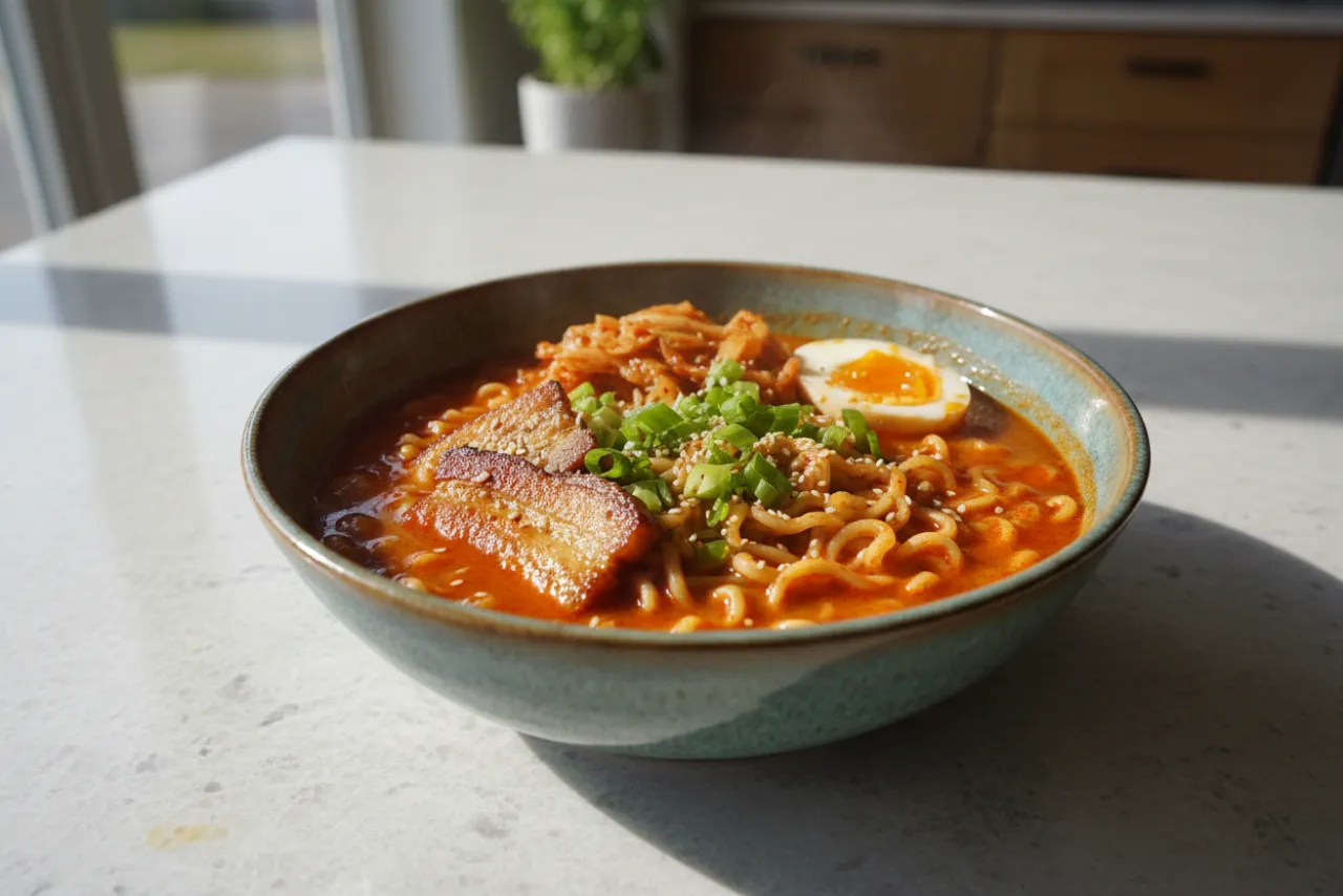 Kimchi Ramen — Korean recipe, finished and plated