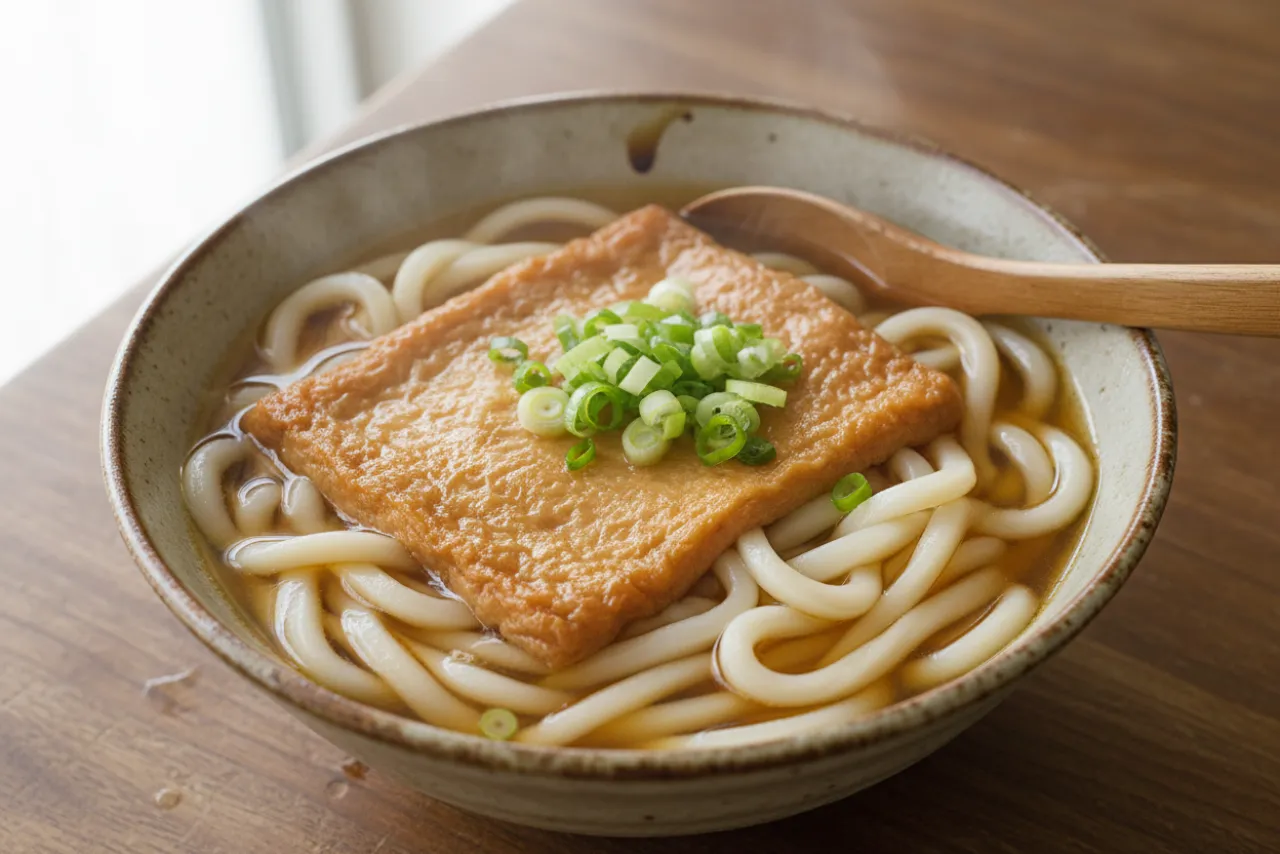 Kitsune Udon — Japanese recipe, finished and plated