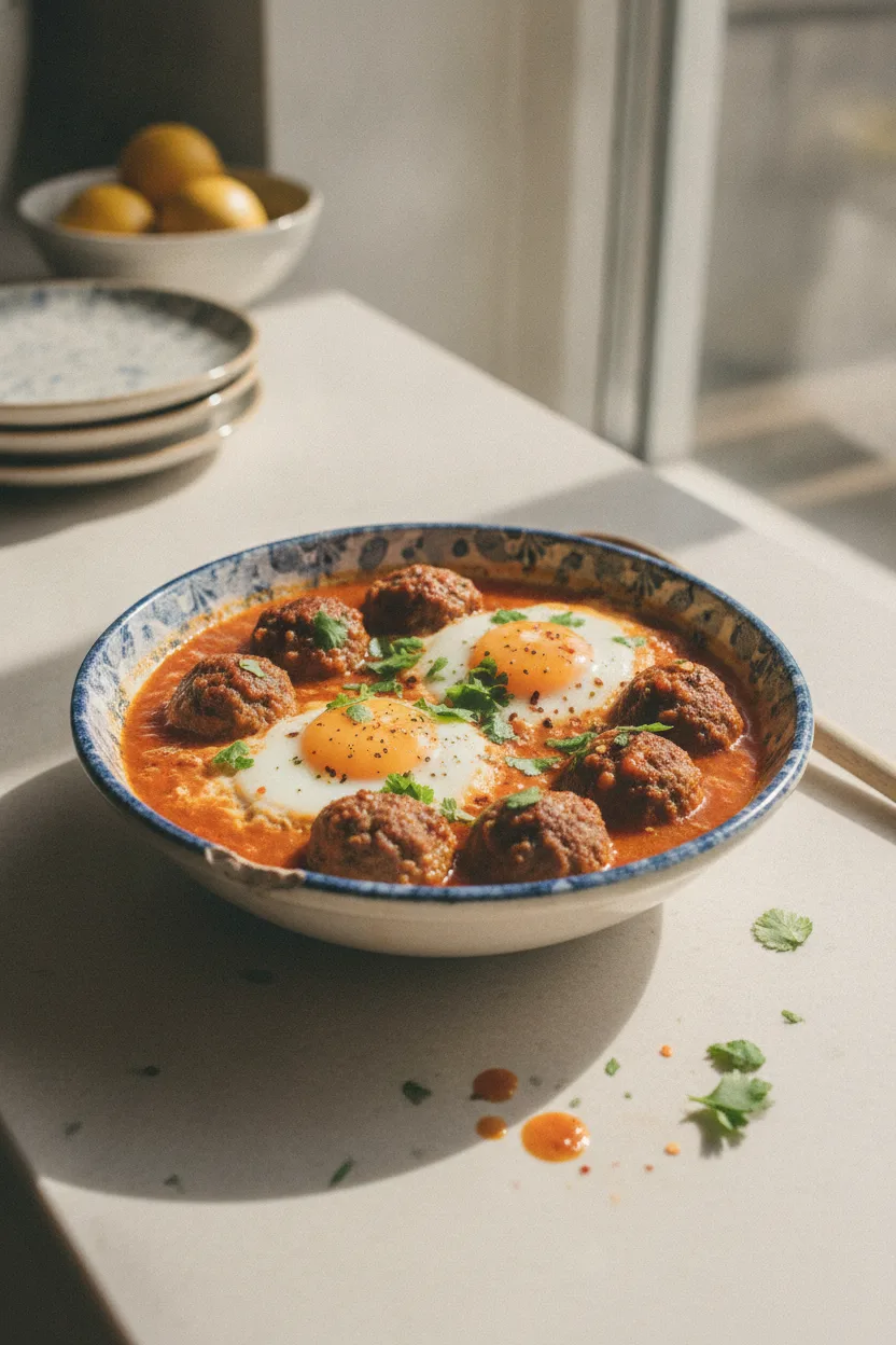 Kofta Tagine — Mediterranean recipe, finished and plated