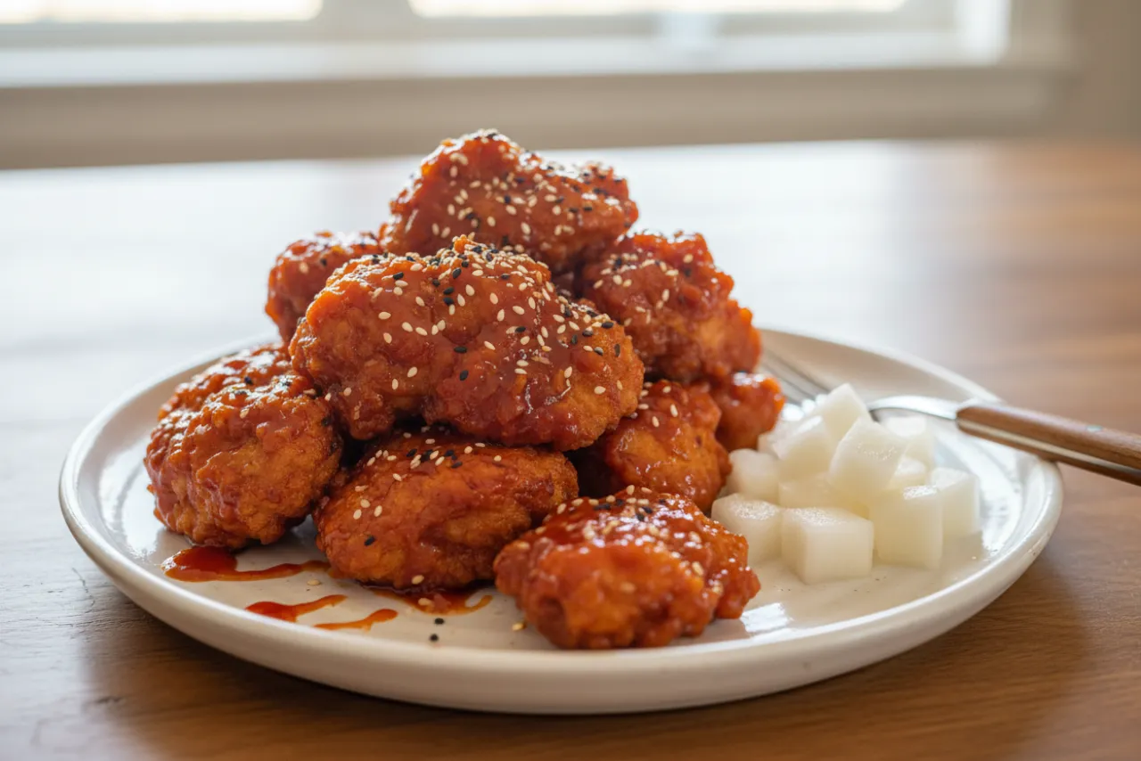 Korean Fried Chicken — Korean recipe, finished and plated