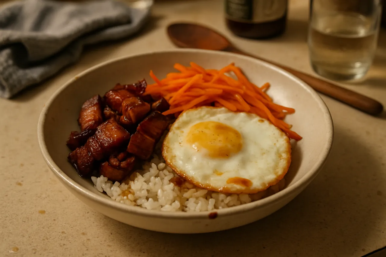 Bacon & Egg Kimbap Bowl — a lunch meal prep korean recipe with about 3g of fiber