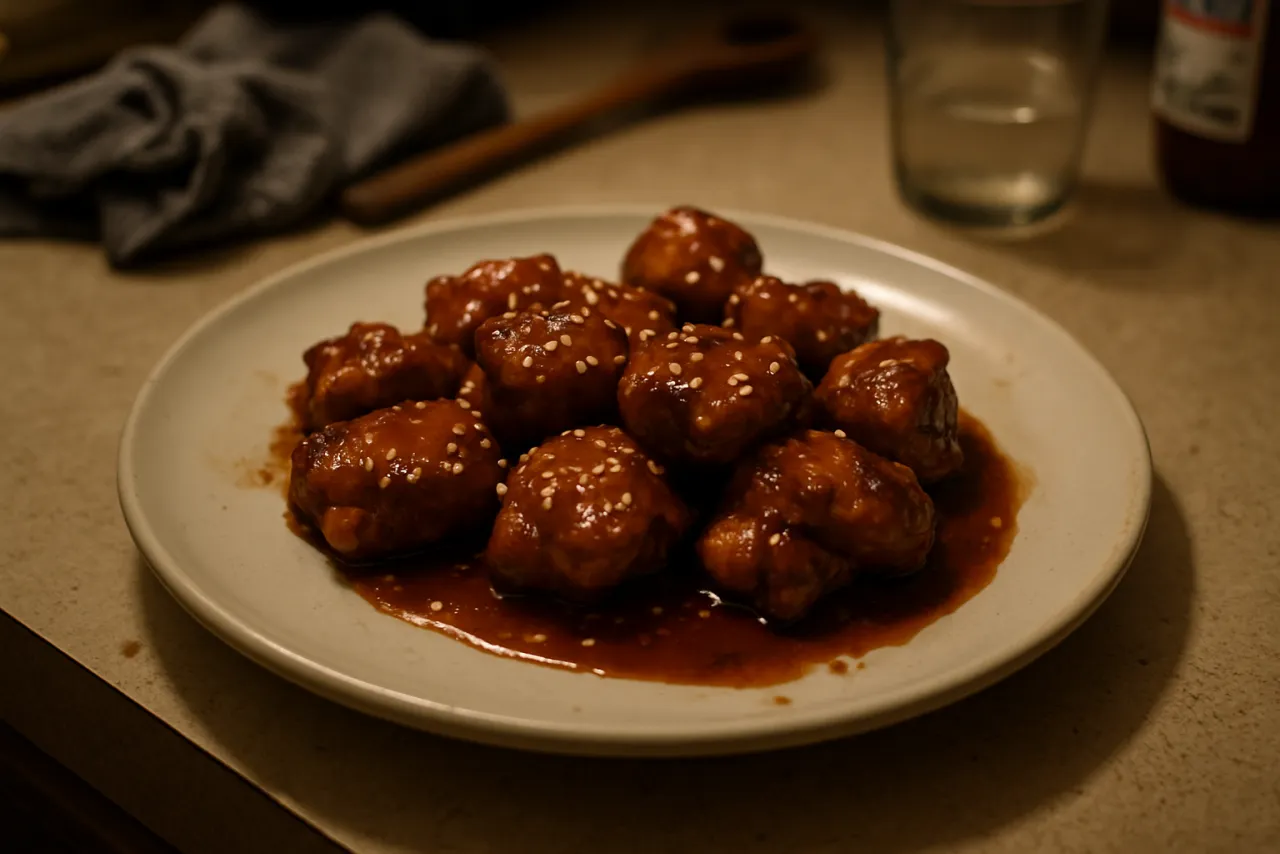 Korean Soy-Garlic Chicken Bites — a high-protein tofu korean recipe with about 1g of fiber
