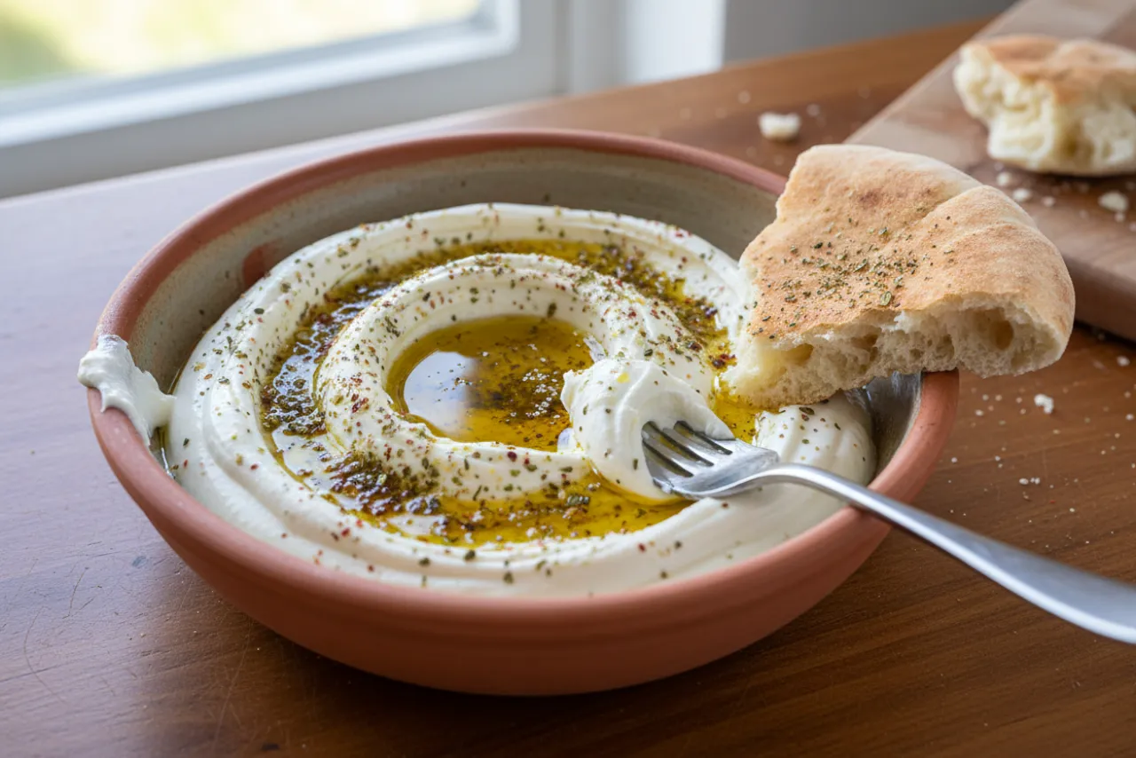 Labneh Bowl — Middle Eastern recipe, finished and plated