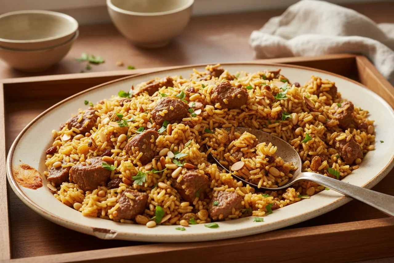 Lamb and Rice Pilaf — a one-pot middle eastern recipe with about 5g of fiber