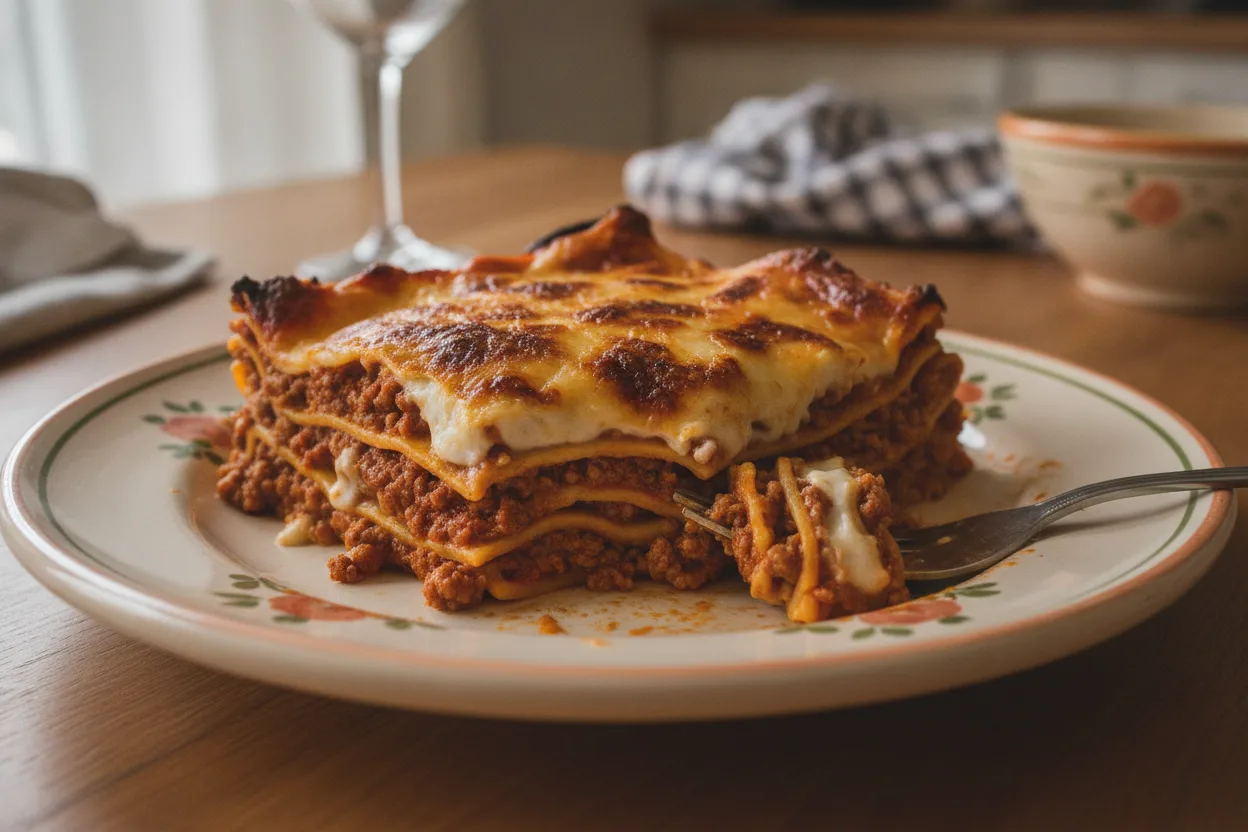Lasagna alla Bolognese — a Mediterranean dinner italian recipe with about 3g of fiber