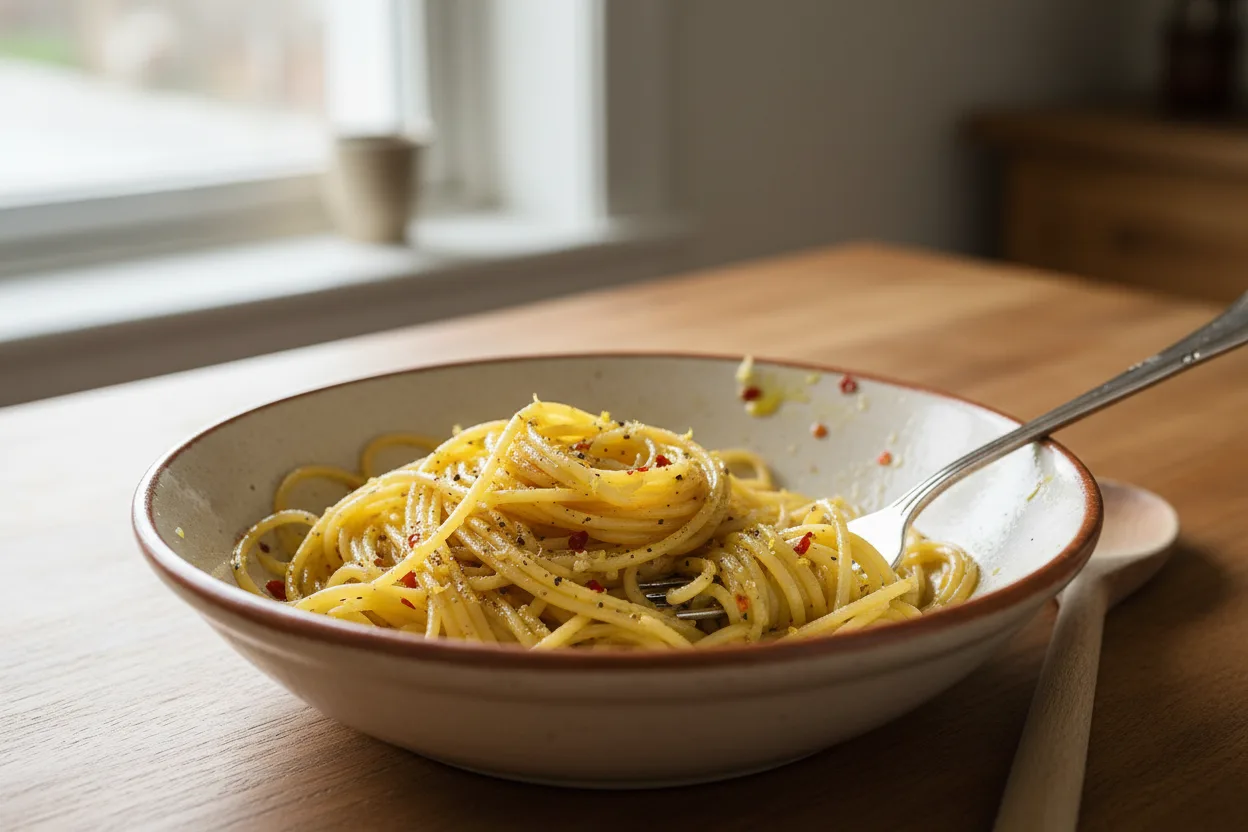 Pasta al Limone e Peperoncino — Italian recipe, finished and plated